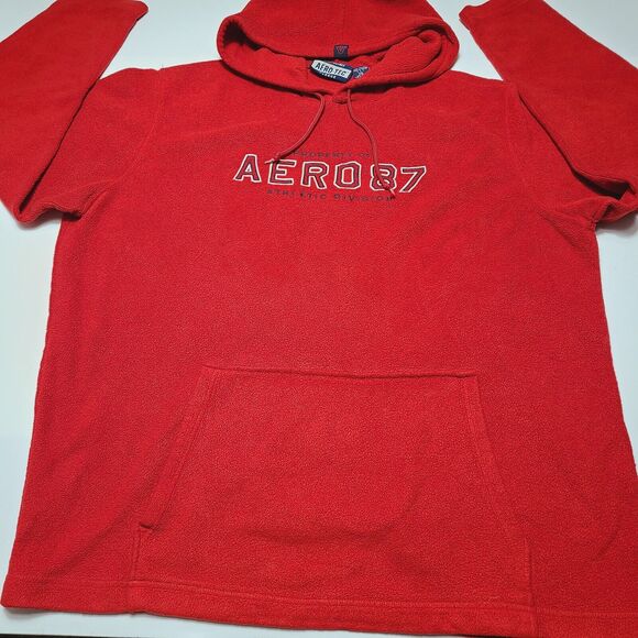 Aeropostale Hoodie Sweatshirt 2XL Red Aero-tec vintage Fleece Pullover Y2k - Picture 1 of 6
